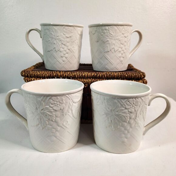 Mikasa Other - Vtg MIKASA English Countryside Coffee Mug Set of 4 Earthenware 11oz White